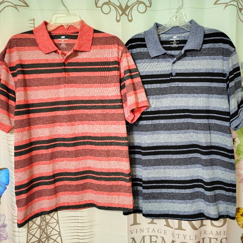 2 - Red Rhino Men's Polo Shirts Short Sleeved Striped 1 Blue 1 Red Size XL